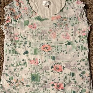 CJ Banks Abstract Floral Top - Green and Pink